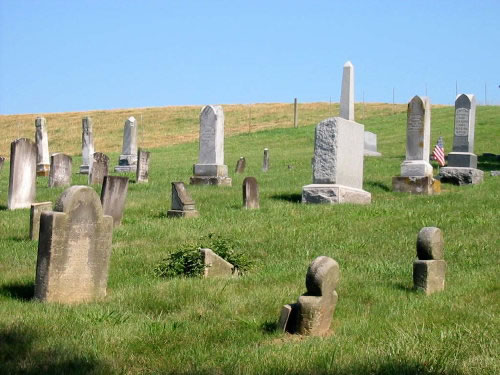 View of cemetery marker stones
