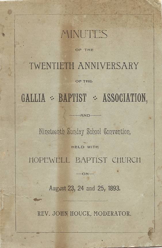 Bulletin for twentieth anniversary Gallia Baptist Association 1893