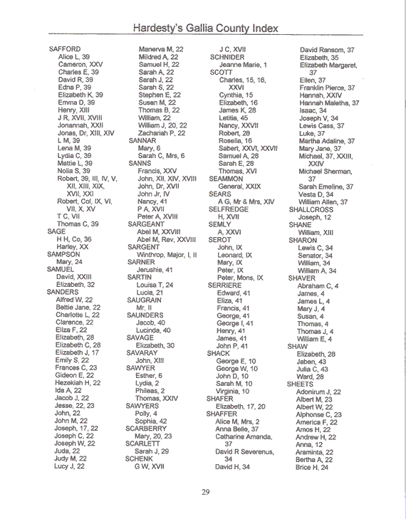 Hardesty Index Safford-Sheets